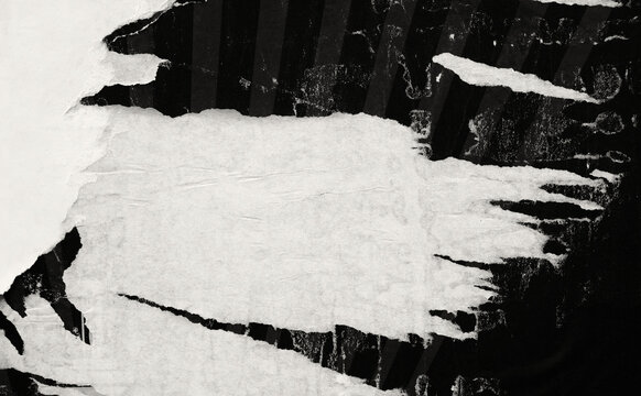 Old ripped torn blank black and white fly posters textures backgrounds grunge creased crumpled paper vintage collage placards empty space for text