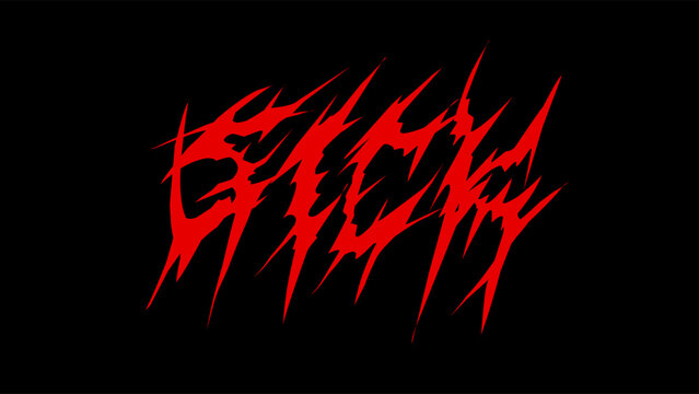 Sick metal typography expressive emotional lettering in aggressive red broken style, sharp edgy design for streetwear, sticker, poster