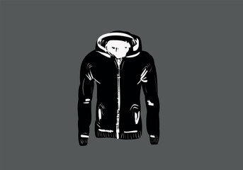 Front and back flat sketch of hoodie sweatshirt with zipper, kangaroo pocket and drawstring hood