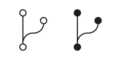 Code branch icons in line art and flat black clipart design style