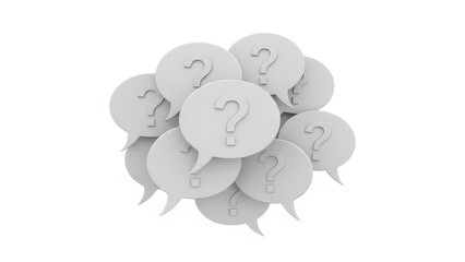 White 3D speech bubbles with question marks isolated on white background