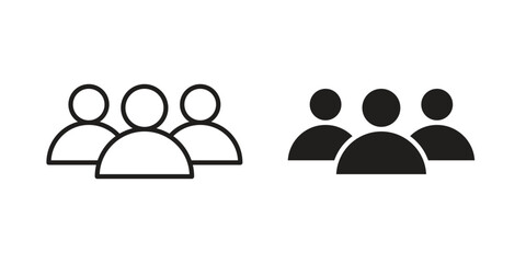 Community icons in line art and flat black clipart design style