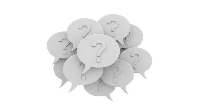 White 3D speech bubbles with question marks isolated on white background - Powered by Adobe