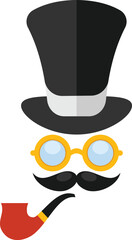 Colorful of a hat, glasses, mustache, and pipe