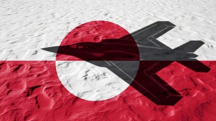 Air force presence in the region depicted by a plane shadow on the Greenland flag.