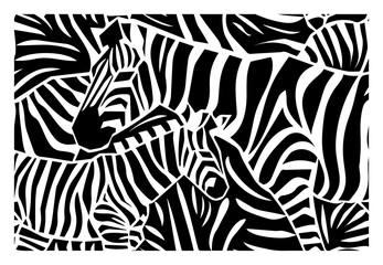 Abstract black and white zebra pattern illustration in bold graphic style
