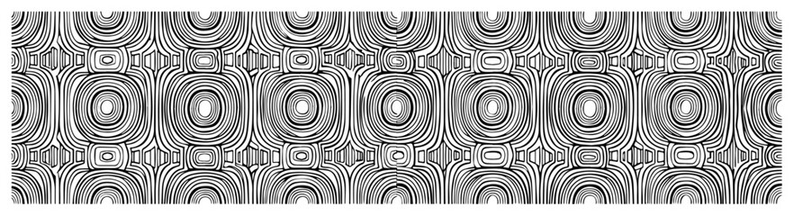 Geometric seamless pattern of concentric circles and linear textures in optical art style