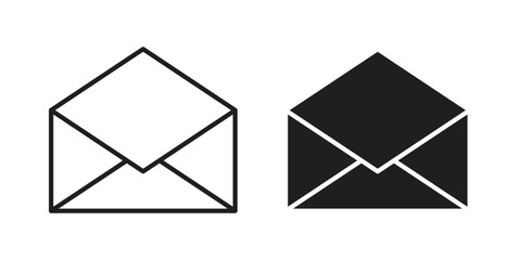Envelope icons in line art and flat black clipart design style
