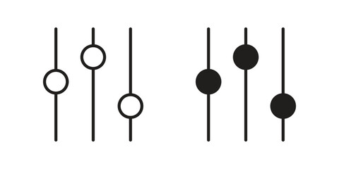 Equalizer icons in line art and flat black clipart design style