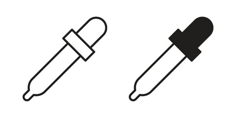 Eye dropper icons in line art and flat black clipart design style