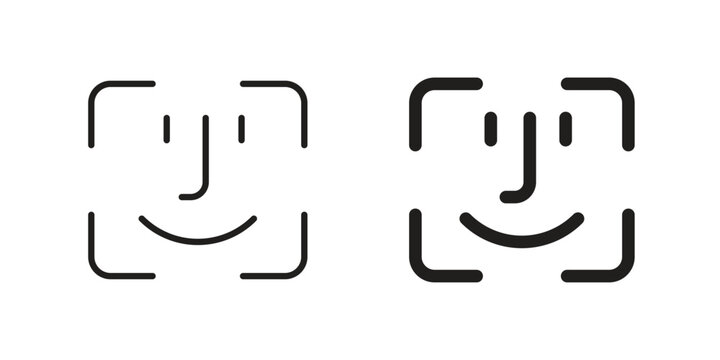 Face id icons in line art and flat black clipart design style