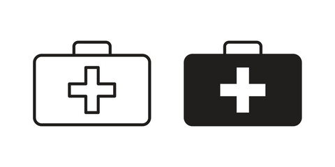 Obraz premium First aid icons in line art and flat black clipart design style