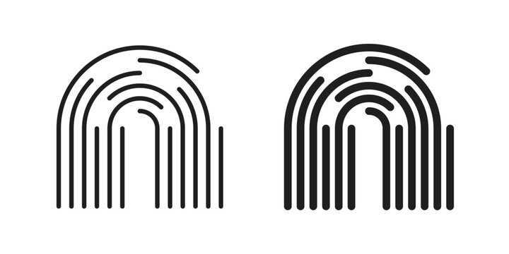 Fingerprint icons in line art and flat black clipart design style