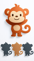 Cute Paper Cutout Monkey with Shadow Matching Game