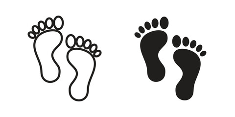 Foot icons in line art and flat black clipart design style