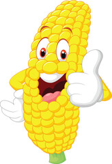 Smiling cartoon corn with white gloves and thumbs up