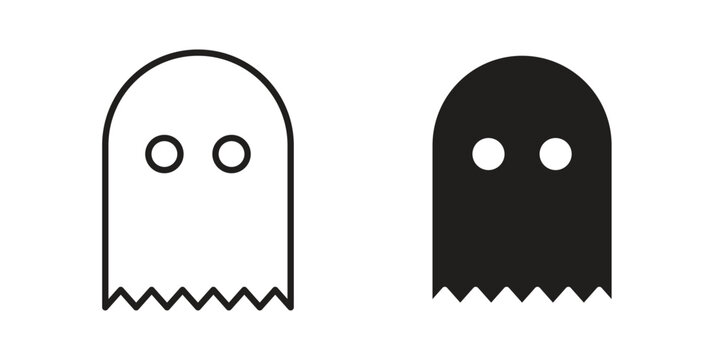 Ghost icons in line art and flat black clipart design style