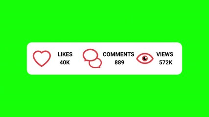 Social Media Notification Bar with Animated Counter Numbers for Likes, Comments, and Views on Green Screen - Powered by Adobe
