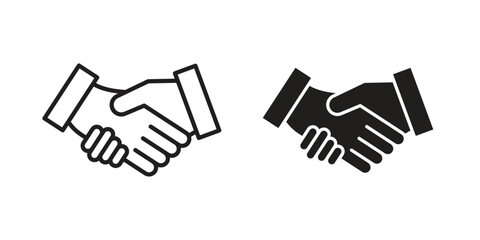 Fototapeta premium Handshake icons in line art and flat black clipart design style