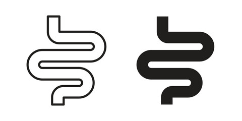 Intestine icons in line art and flat black clipart design style