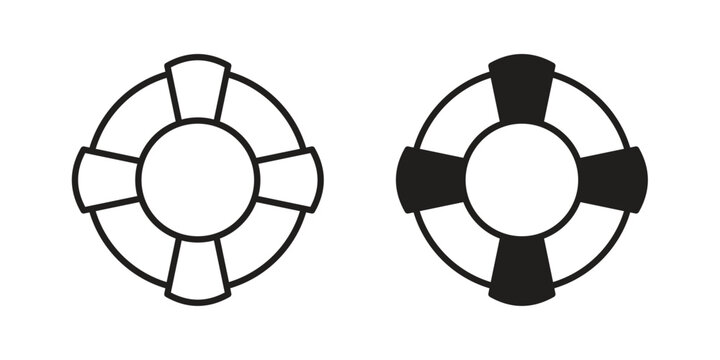 Life buoy icons in line art and flat black clipart design style