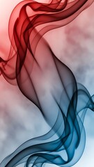 Red and blue smoke waves flowing on pink and blue background abstract design