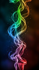 Colorful rainbow smoke swirling upwards with sparks on dark background  abstract design element