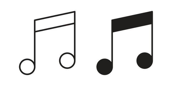 Music note icons in line art and flat black clipart design style