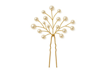 Elegant pearl hair pin accessory on transparent background