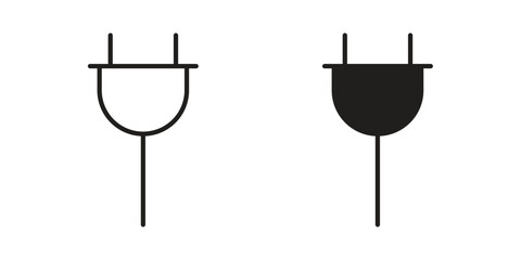 Plug icons in line art and flat black clipart design style