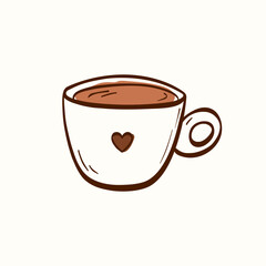 Coffee or tea mug icon featuring cappuccino, latte, espresso, americano. Suitable for cafe logos, drink menus, and cozy beverage designs