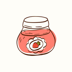 Jam jar with simple rounded shape and hand-drawn label on a light background. Minimal sweet food element for breakfast packaging, cafe menus, kitchen branding and sticker designs