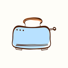 Retro toaster with bread slice on a light background. Minimal kitchen appliance element for cafe branding, breakfast packaging, menus, coffee shop prints and stickers