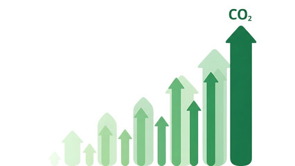 Green arrow graph showing increasing CO2 emission levels environmental pollution concept isolated on transparent background

