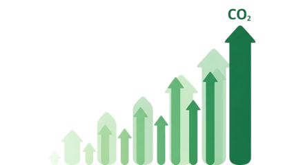 Green arrow graph showing increasing CO2 emission levels environmental pollution concept isolated on transparent background

