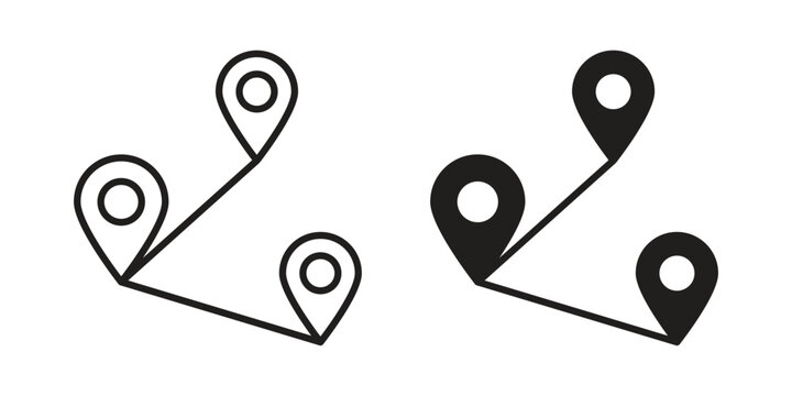 Route icons in line art and flat black clipart design style