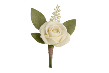 White rose artificial boutonniere for formal events