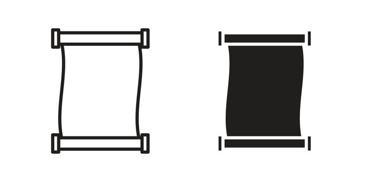 Scroll icons in line art and flat black clipart design style