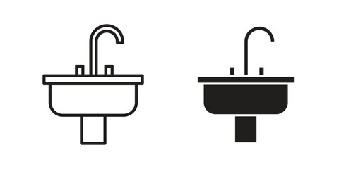 Obraz premium Sink icons in line art and flat black clipart design style