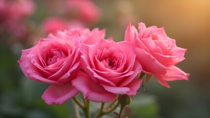 Delicate pink roses blooming in the garden 