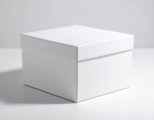 Fototapeta premium Caja lisa blanca minimalista sobre fondo claro