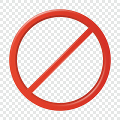Vector 3d Red Prohibition Sign. Red Forbidden Circle with Diagonal Slash Isolated. Prohibition Icon for Warning