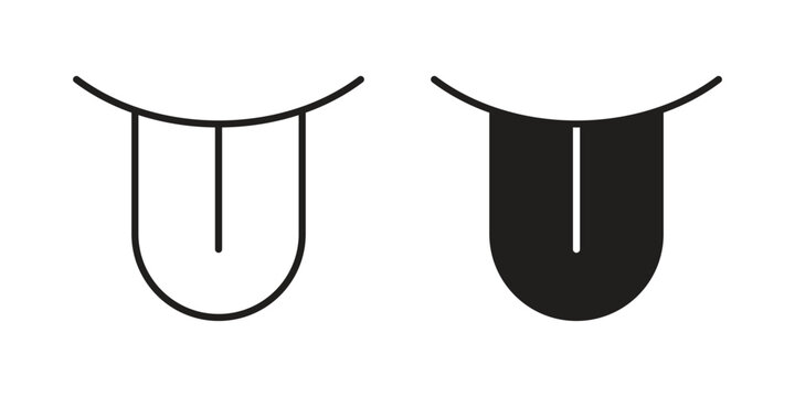 Tongue icons in line art and flat black clipart design style
