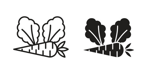 Vegetable icons in line art and flat black clipart design style
