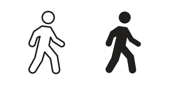 Walk icons in line art and flat black clipart design style
