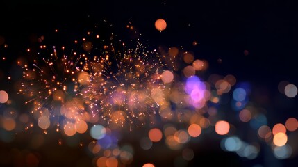 Fireworks Explosion on Blurred Night Sky with Abstract Bokeh