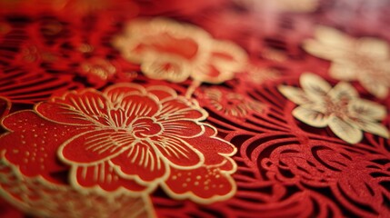 Paper Cut Decorations on Blurred Background with Red Gold Bokeh