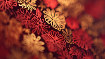 Paper Cut Decorations on Blurred Background with Red Gold Bokeh