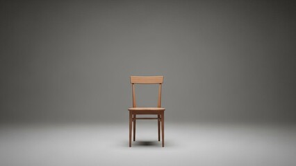 Minimalist Wooden Chair Centered on Empty Gray Background