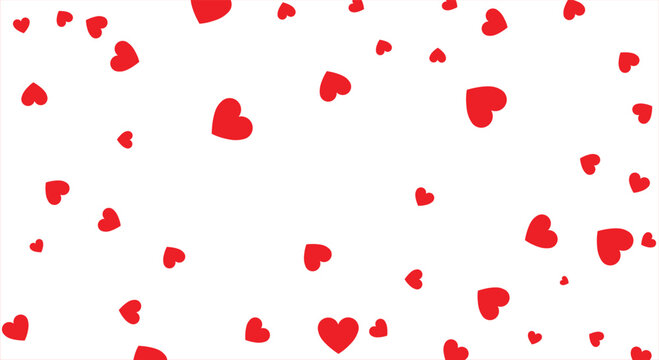 Romantic falling red heart confetti on white background. Minimalist flat vector illustration pattern for Valentine's Day, wedding celebrations, love themes, and decorative wallpaper design.